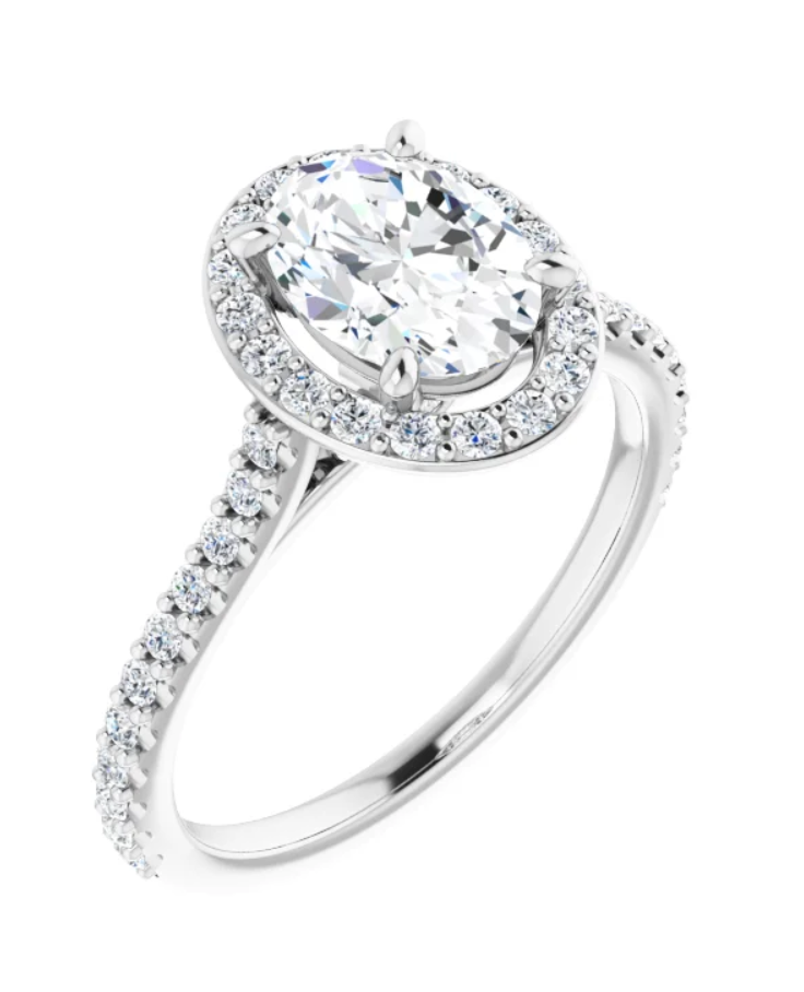 14K White Gold Lab-Grown Diamond Ring with 1.50 Carat Oval Center Stone