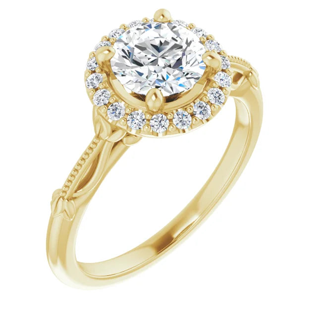 14K Gold Round Halo Lab-Grown Diamond Ring - 2 Carats